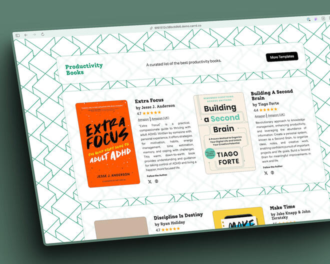 Productivity Books Listicles Carrd Template