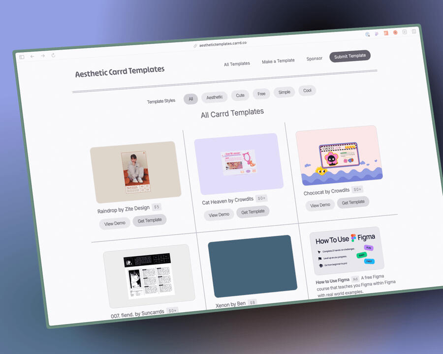 Aesthetic Carrd Templates Library